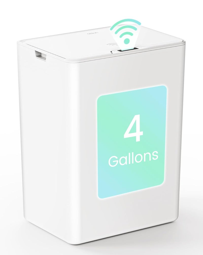 Cesun 4 Gallon Bathroom Trash Can with Lid, Small Automatic Trash Can, Touchless Motion Sensor Garbage Can, White Plastic Waste Basket for Bathroom, Bedroom, Toilet, Office, Rv - Image 1